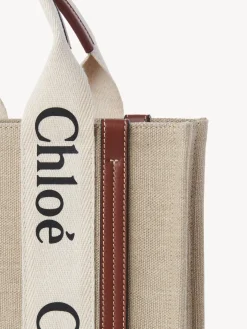 Clearance CHLOÉ WOODY SMALL TOTE WITH STRAP WhiteandBrown