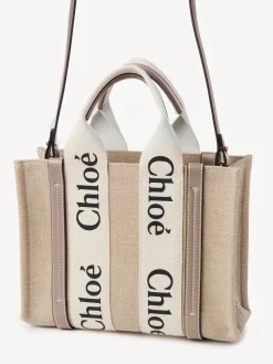 Clearance CHLOÉ WOODY SMALL TOTE WITH STRAP MuskGrey