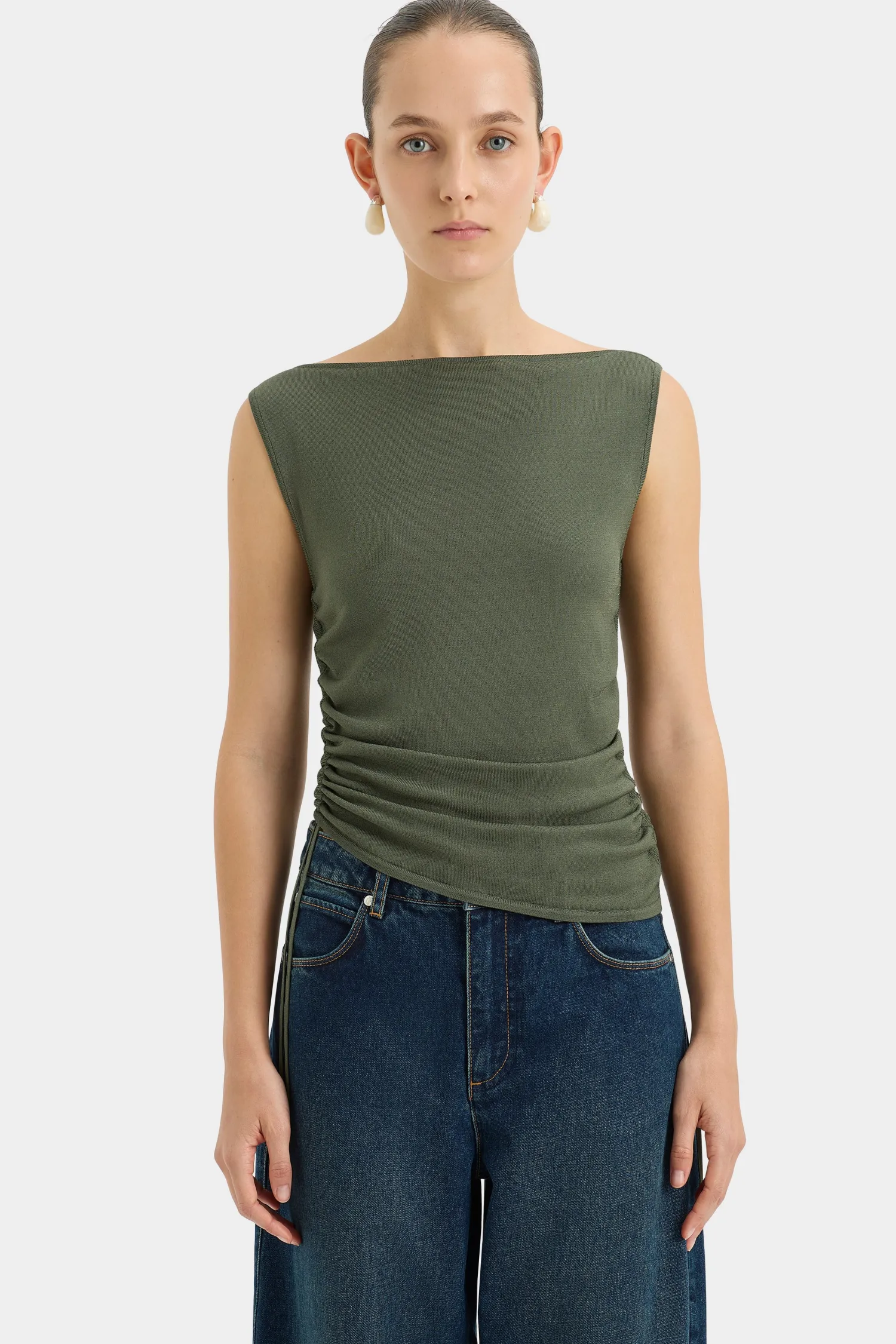 Outlet SIR YOLANDA RUCHED TANK Khaki