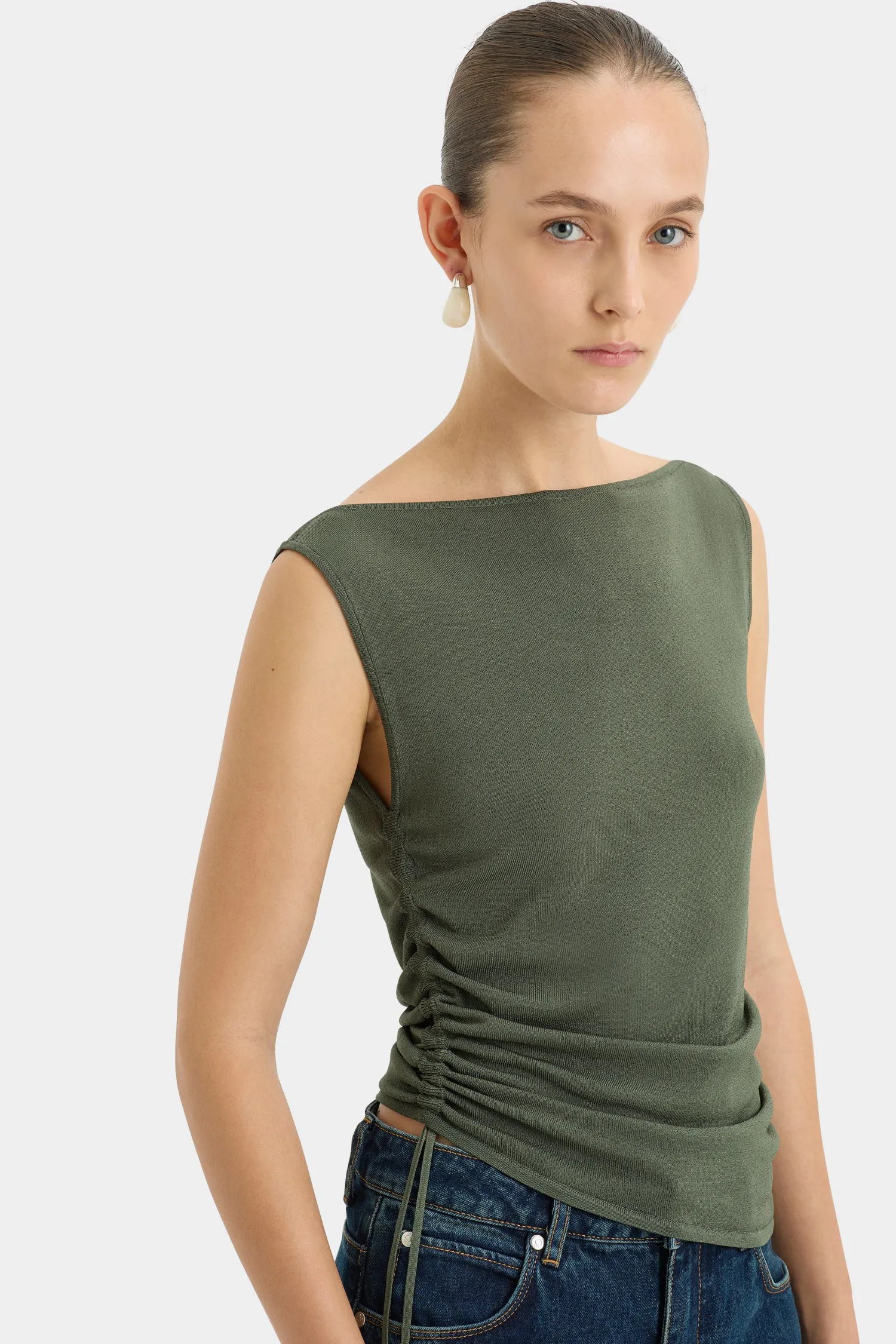 Outlet SIR YOLANDA RUCHED TANK Khaki